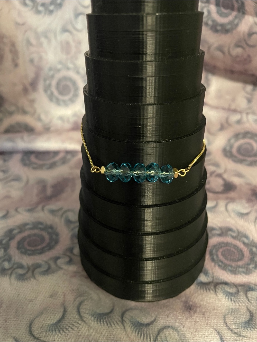 Gold TonecChain Bracelet with Teal Blue Crystal Beads